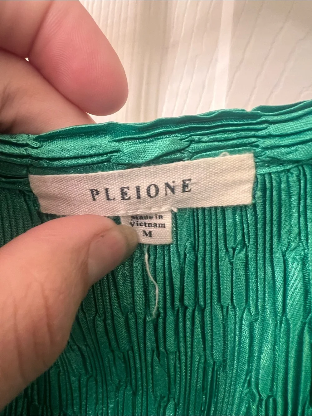 Pleione Womens Blouse Size M Green Textured Button-Up Short Sleeve Stretchy - Picture 3 of 6